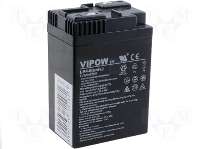 Акумулатор VIPOW ACCU-HP4-6 Акум: оловно-киселинен; 6V; 4Ah; AGM; необслужваем; 70x47x105mm
